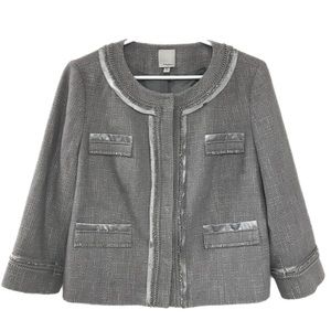 Halogen Gray Silver-Tone Chain Tweed Button Down Jacket Blazer